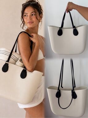 Cream Tote Bag with Black Handles - LAST ONE